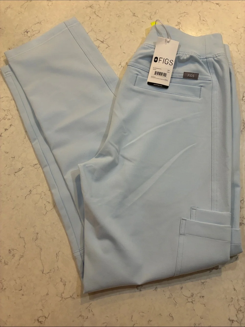 Men’s Figs Light Blue Scrub Pants with Neon Yellow Drawstring XS NWT